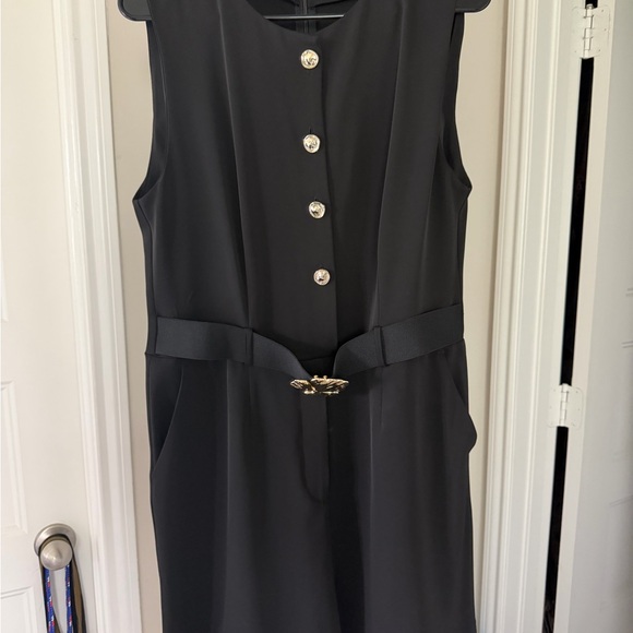 Zara Pants - Zara Black Sleeveless Jumpsuit with Gold Button & Belt Detail